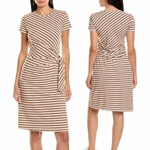 J. McLaughlin Brown White Elora Tie Waist Dress Stripe Stretch Size Medium